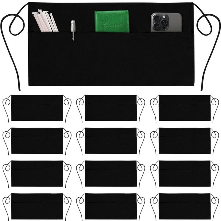 Set 12 sorturi de chelner, 3 buzunare, impermeabile, unisex, negre