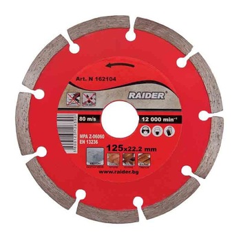 Disc diamantat segmentat, Raider, RD-DD01, 115x7x1.8x22.23mm DRY Disc diamantat segmentat, Raider, RD-DD01, 115x7x1.8x22.23mm DRY