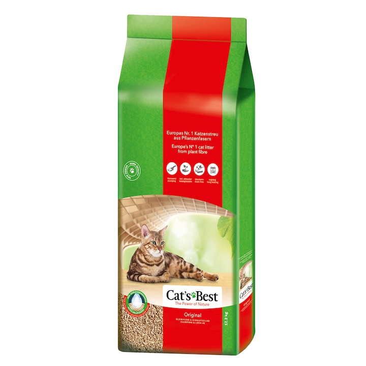 Asternut igienic pentru pisici Cat's Best Original, fibre organice, 40L, 17.2kg