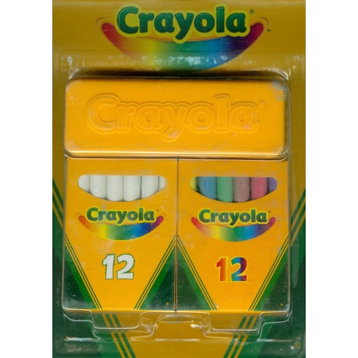 Set 12+12 bucati creta alba si colorata Crayola, Burete, 3 ani+