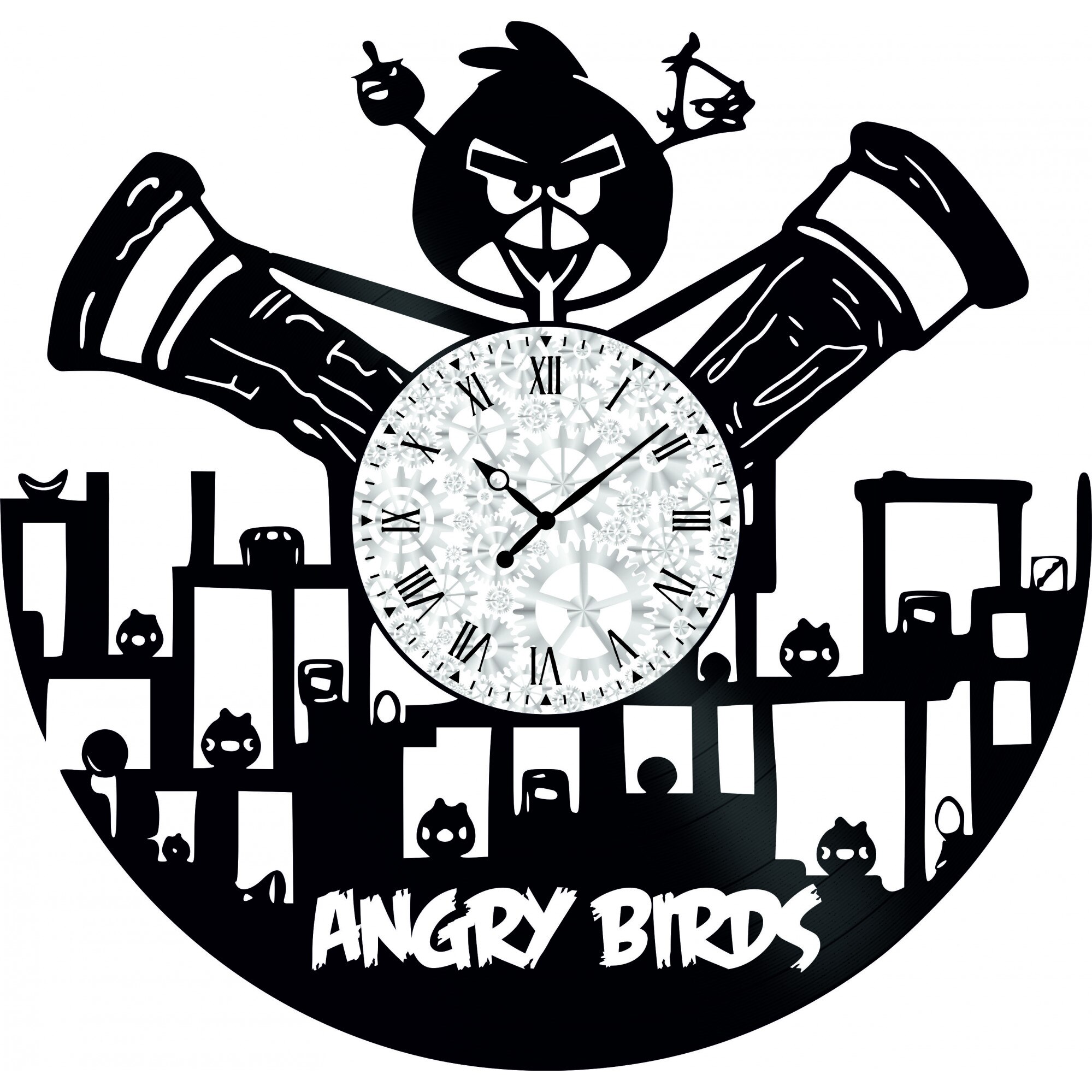 Ceas de perete Vintage din Vinyl - Revival Vinyl Wall Clock Desene Animate Angry Birds