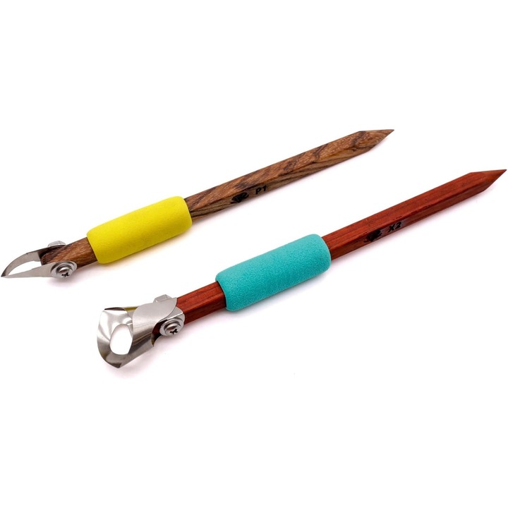 Set unelte sculptura ceramica 2 piese, P1 si X2, cu manere din lemn, inoxidabil, pentru modelare lut, 5x5.5 inch