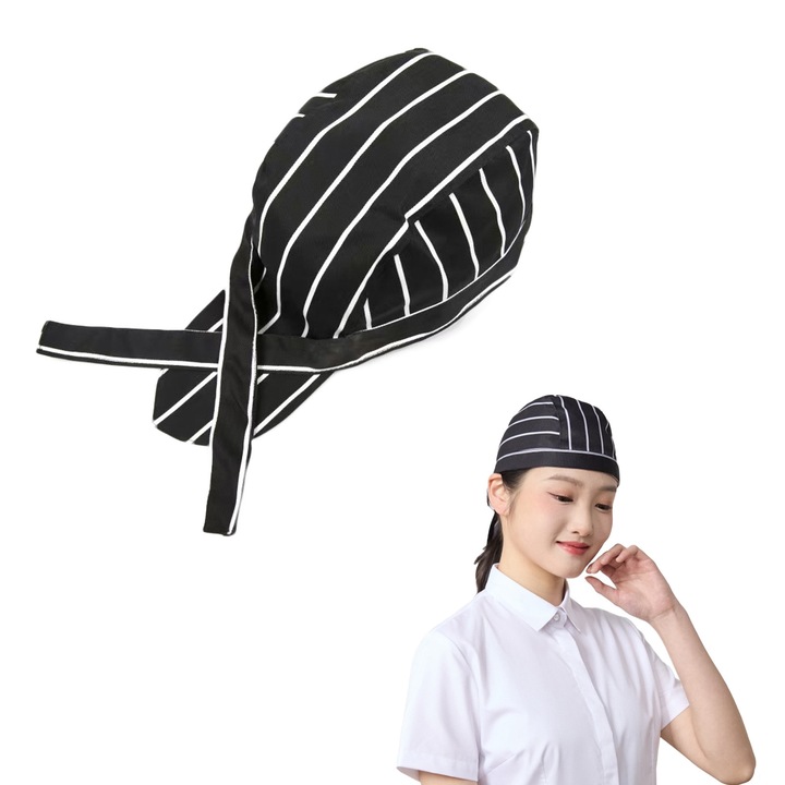 Шапка TRADERPLUS, готварска, регулируема, памук, черно-бяла, универсална