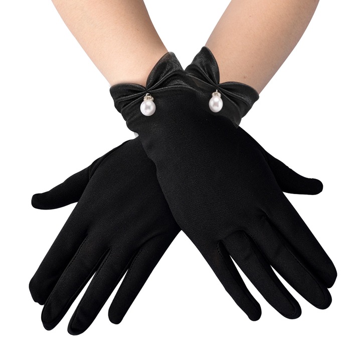 Manusi dama TRADERPLUS din satin, scurte, negre, pentru ocazii formale, marime universala