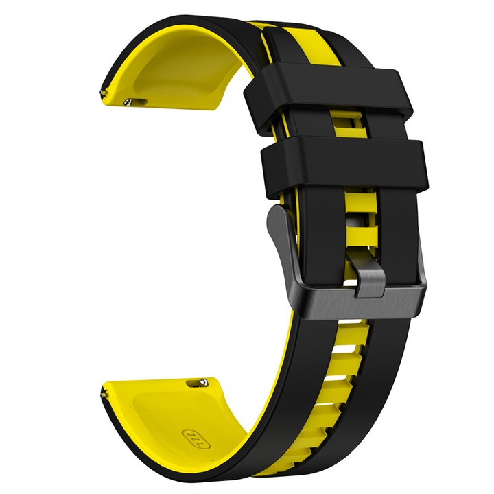 Curea de ceas din silicon 20mm/22mm, set, neagra si galbena, pentru Huawei Watch GT 5/GT 4/GT3/2, dimensiune 5.5x8 inch