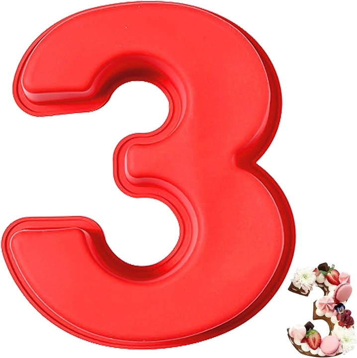 Forma prajituri, numar 3, silicon 3D, non-aderent, pentru aniversari, dimensiune mare