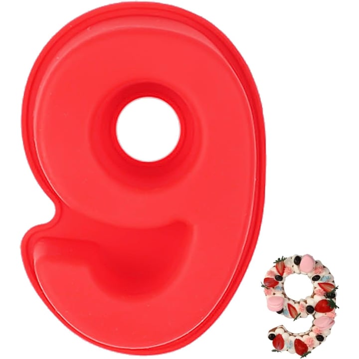 Forma prajituri, numarul 9, silicon 3D, non-aderent, pentru aniversari, dimensiuni mari