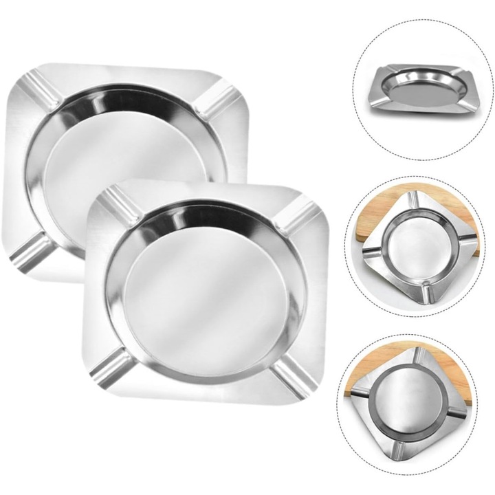 Scrumiera exterioara din otel inoxidabil, set de 6 bucati, design compact, pentru interior si exterior, multicolor