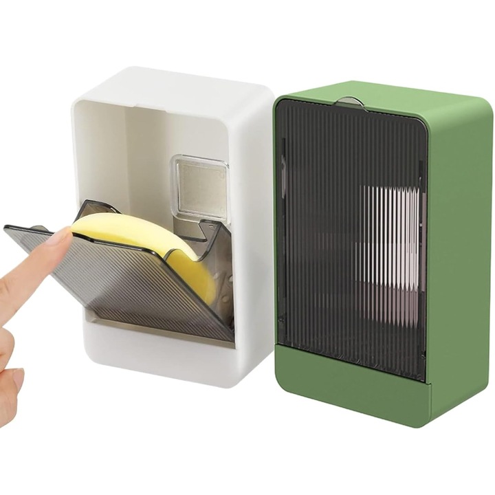Suport pentru sapun, design montat pe perete, set 1 alb si 1 verde, compact, impermeabil
