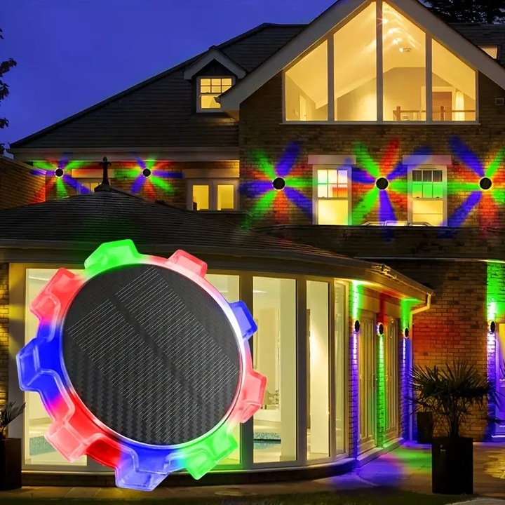 Set de 2 lampi solare LED pentru exterior, lumini RGB, pentru gradini, terase, 9 LED-uri