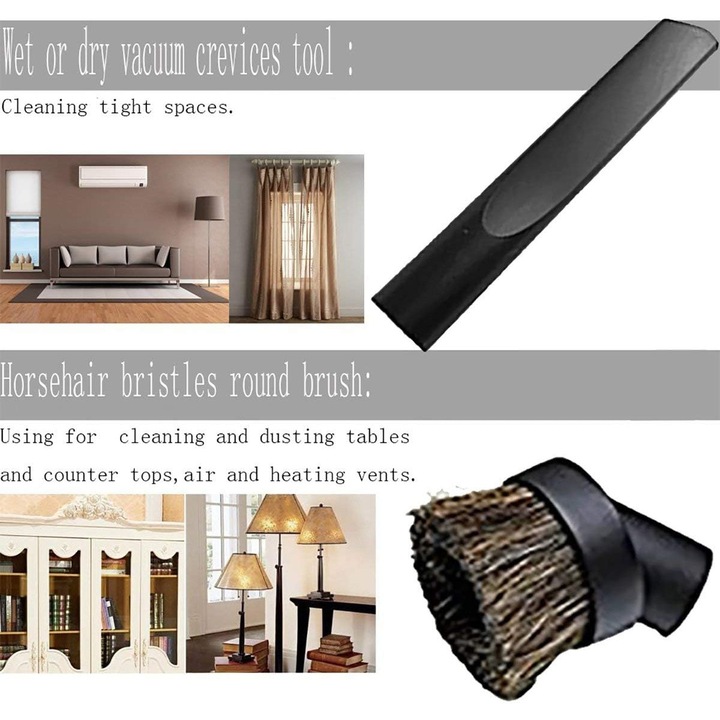 Set accesorii aspirator 32 mm, perie din par de cal, 7 piese
