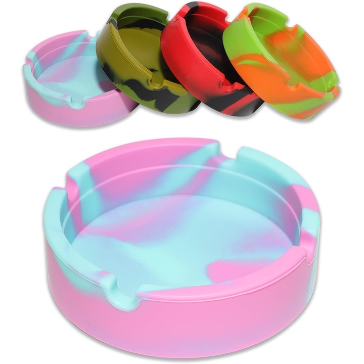 Set scrumiere din silicon, 4 piese, rezistente la crapare, non-adezive, multicolor