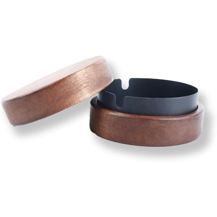 Scrumiera din lemn cu capac, design detasabil, inox, 10.4x4.5cm, multicolor