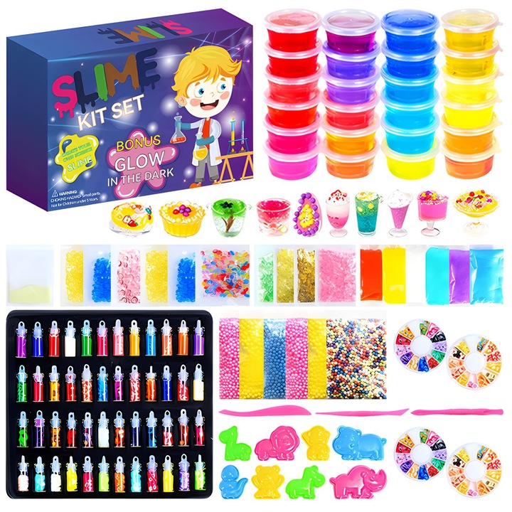 Set de jucarii interactive pentru copii, OVERTANG, 120 piese, 24 culori, slime fosforescent, reutilizabil, 5+ ani