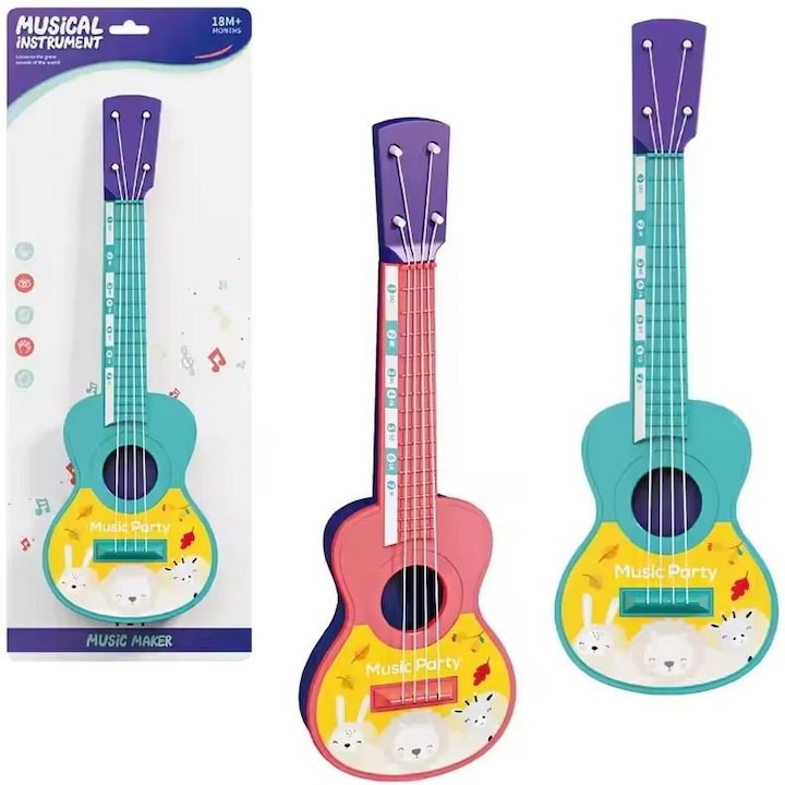 Gitara ukulele pentru copii TRIFOX, 40cm, design vesel, multicolor