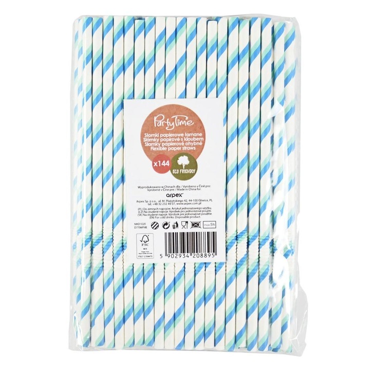 Сини хартиени сламки, ARPEX, 20 см, комплект 144 броя