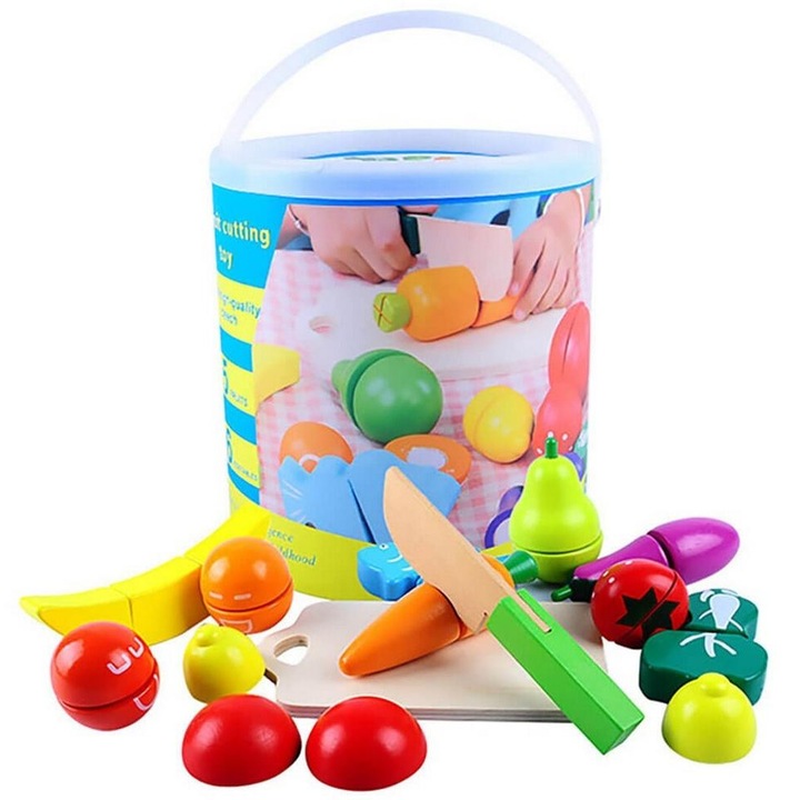 Set de legume si fructe de taiat cu tocator si cutit, Lena, 11 piese, multicolor