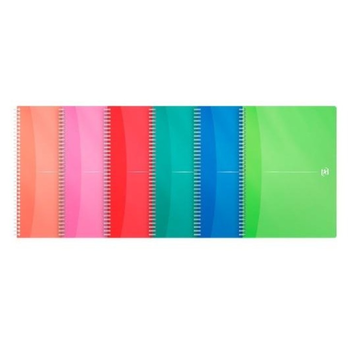 Caiet A4, OXFORD, 90 file, coperta transparenta din polipropilena, spirala dubla, set 5 bucati