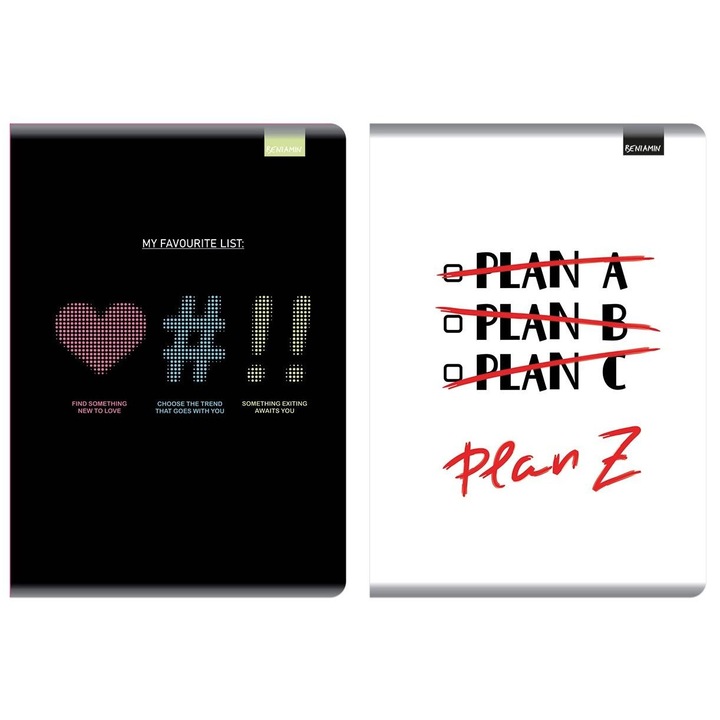 Caiete A5 Beniamin, set 5 bucati, 60 pagini, carouri, 70g, margine rosie, coperta moale, model Flower