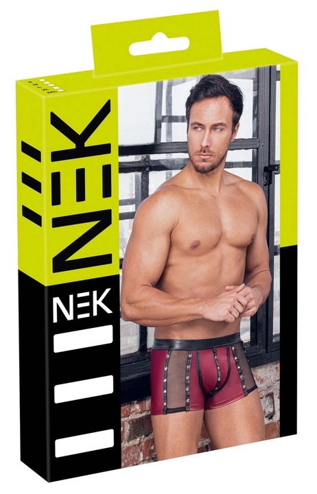 Boxeri barbati NEK 2XL rosu-negru cu insertii din plasa