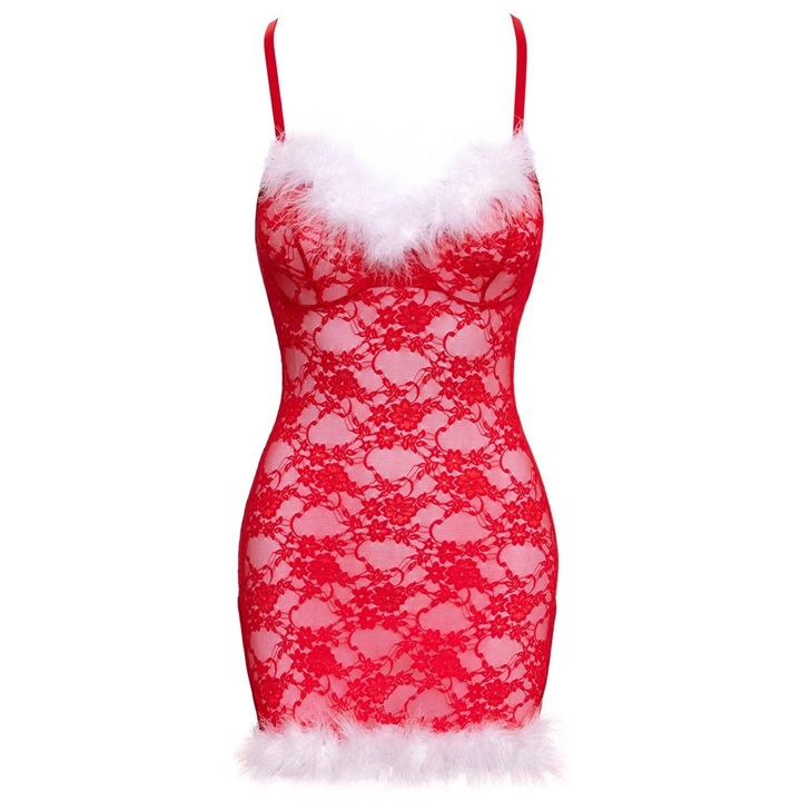 Cottelli Szexi fehérnemű X-Mas L/XL, piros csipke, toll