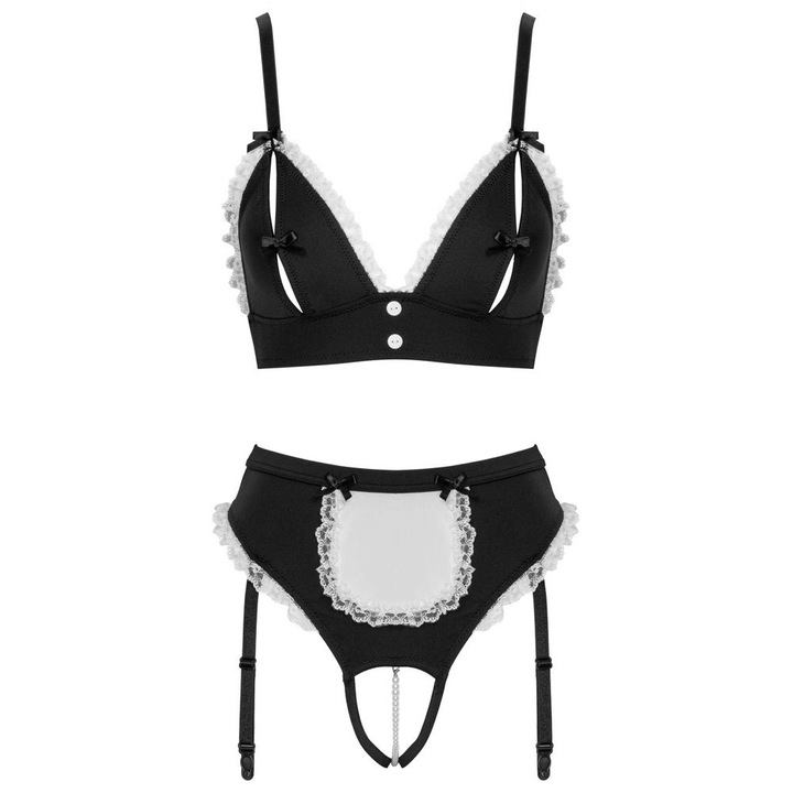 Cottelli szobalány jelmez szett, fekete, fehér csipkével, S méret