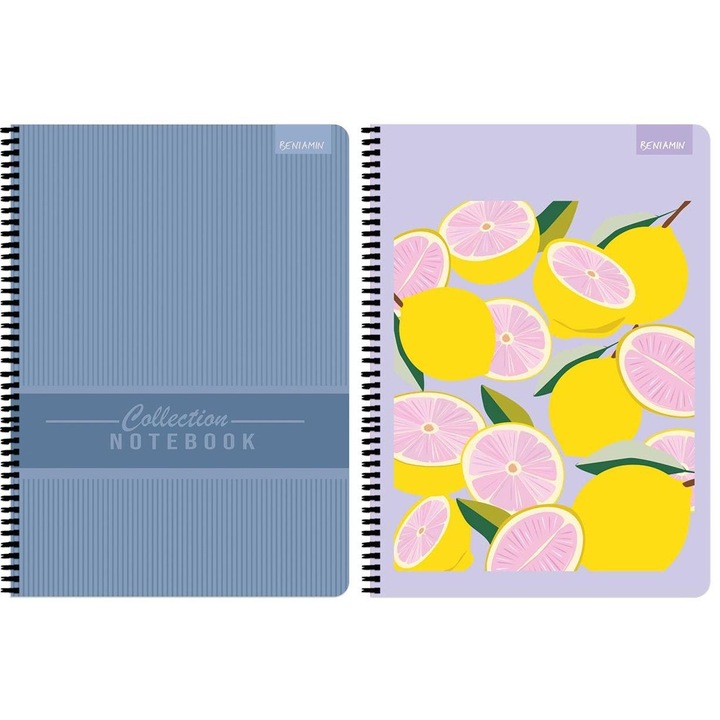 Caiet A4 Beniamin, 80 file, spirala, 5 bucati, cu margine rosie, tip grilaj