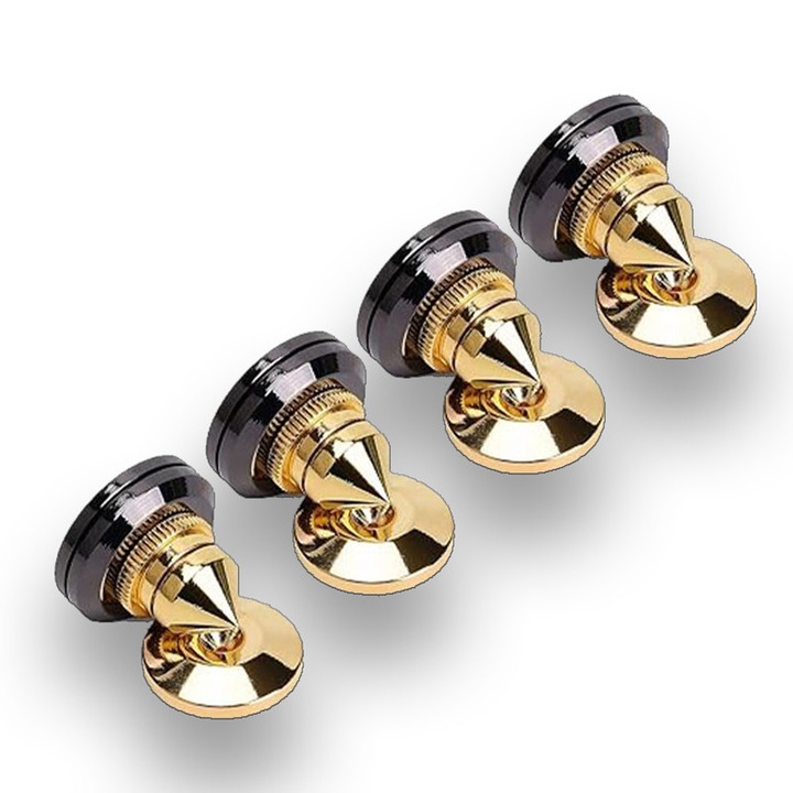 Set 4 Suport Spike Boxe, Garsonal®, Anti-Vibratiiset, 4 bucati, antiderapant, 200 kg, Aliaj, Negru-auriu