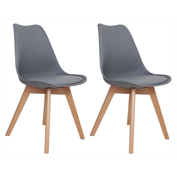 Set 2 Scaune, DENVER, Stockholm, gri, tip scoica, picioare lemn, 48x50x82cm