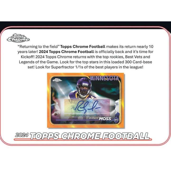 2024 Topps Chrome Football Hanger Doboz (20db Amerikai Focis kártya, benne 2db Refractor Kártya!)