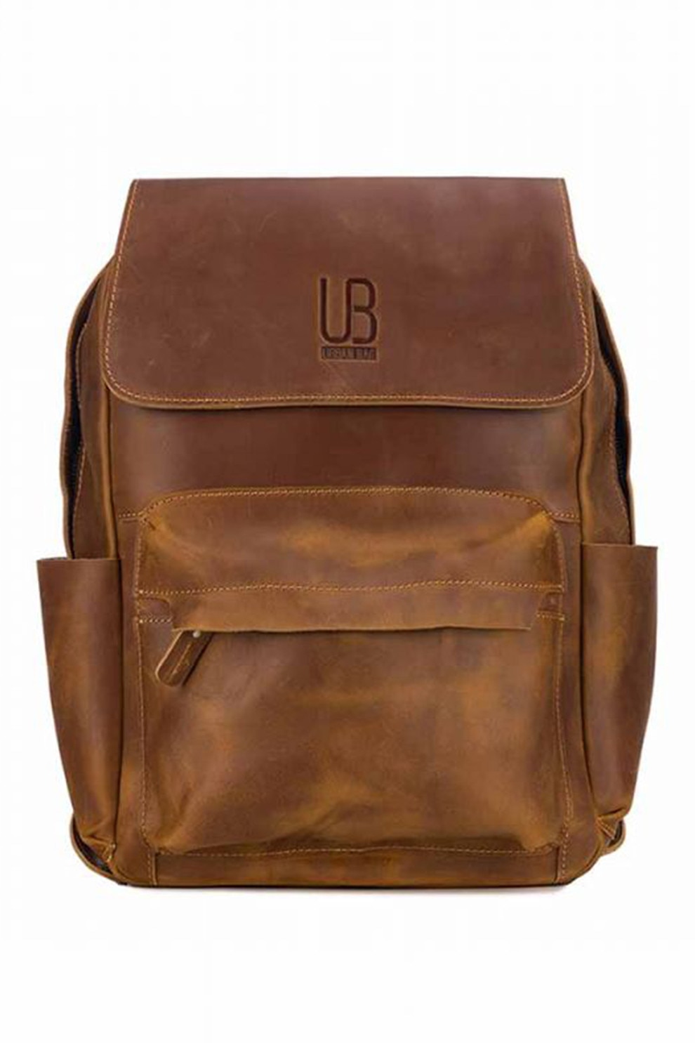 Urban Bag, Rucsac unisex din piele cu logo stantat, Caramel