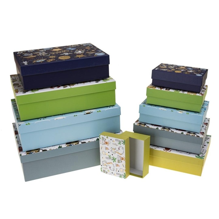 Комплект 10 подаръчни кутии ROZETTE, многоцветни, различни размери 14.5x10x5см - 37x27x11см