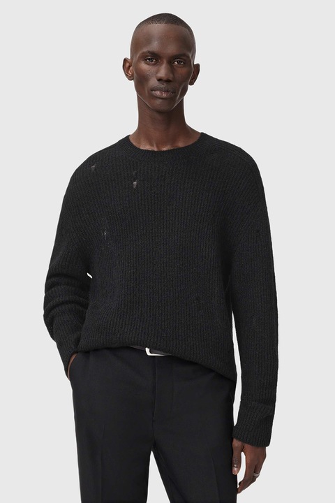 AllSaints, Edgin moher- és gyapjútartalmú pulóver, Koptatott fekete