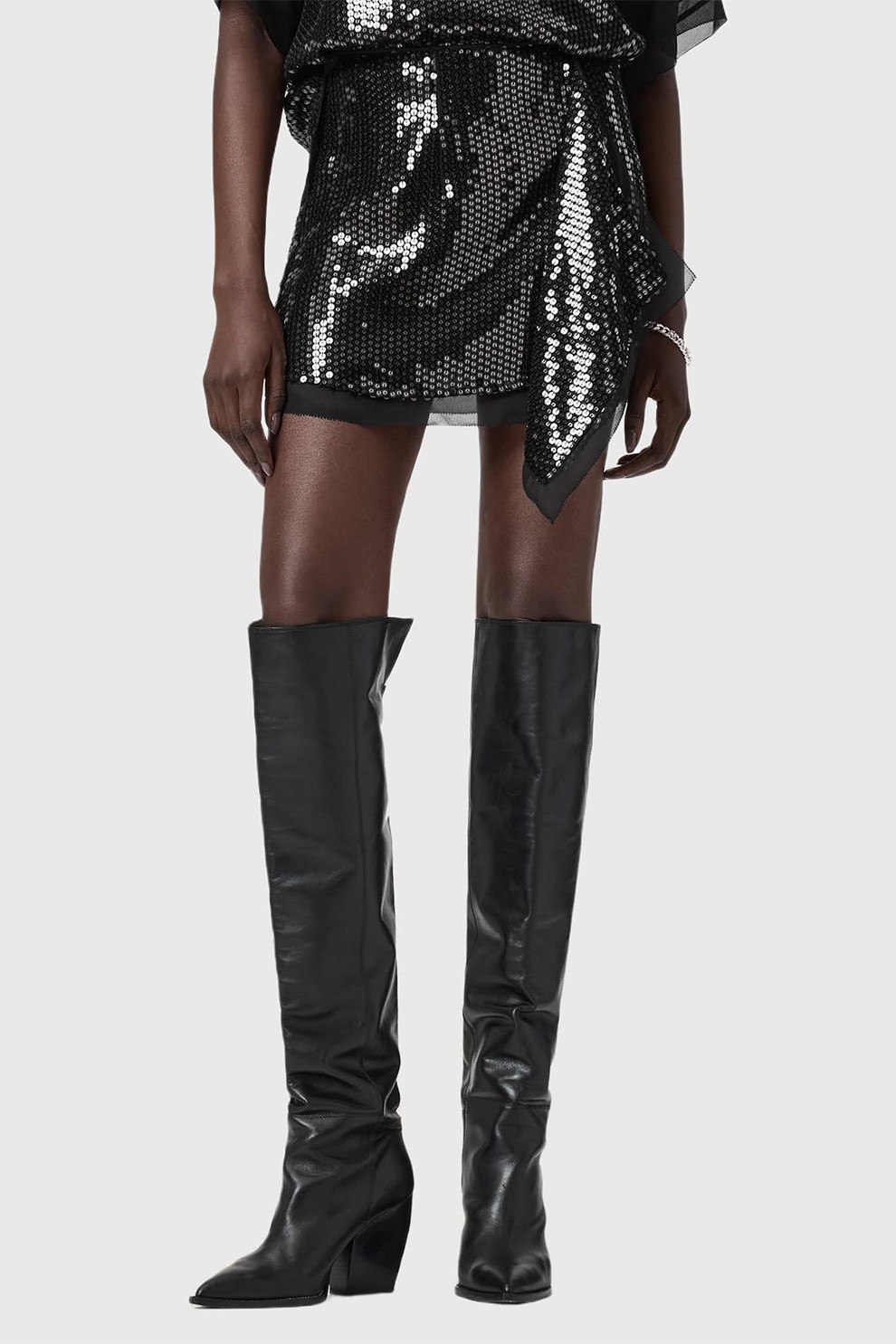 AllSaints, Fusta cu talie inalta Fonsie, Negru, 6