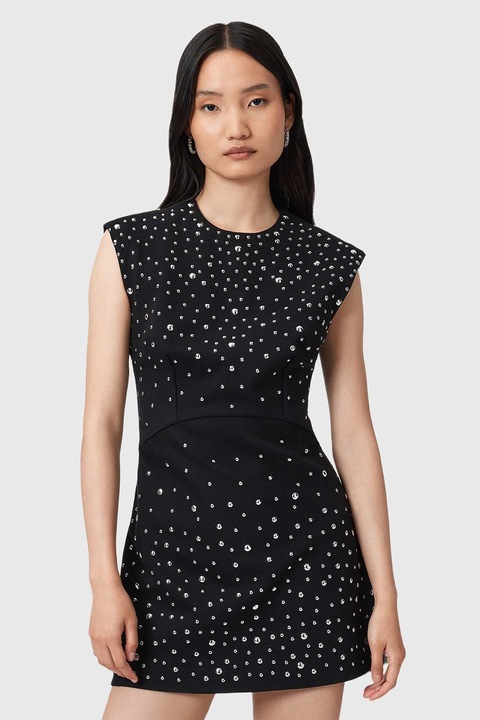 AllSaints, Къса рокля с нитове, Черен/Сребрист