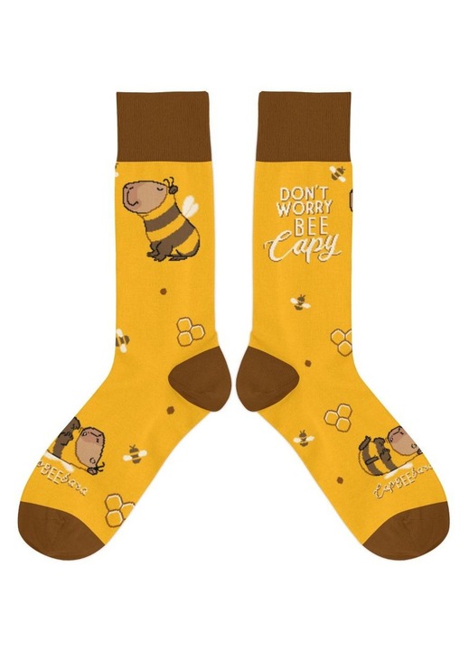 Sosete dama Molom, 42-46, multicolor, 80% bumbac, design capibara cu albine