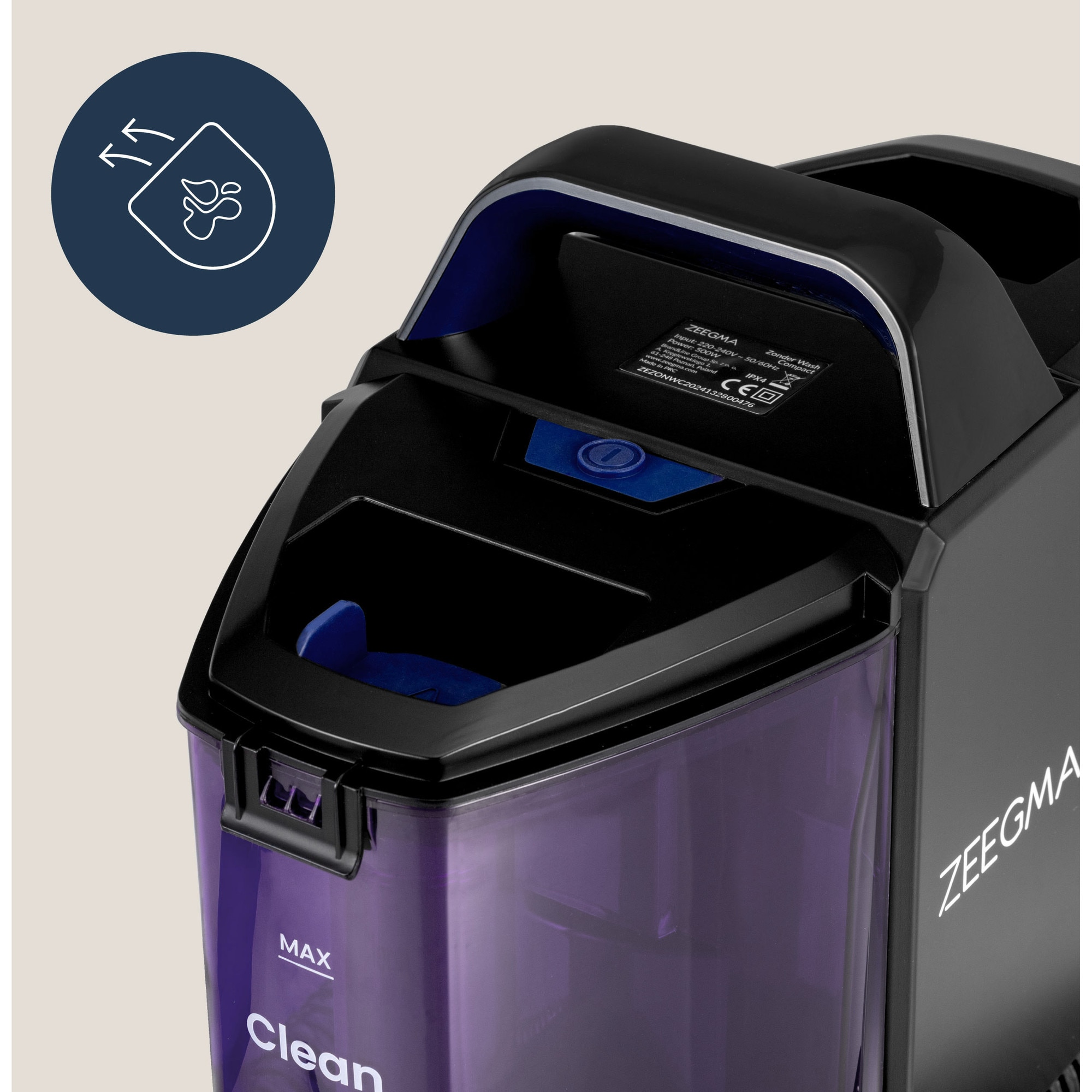 Aspirator de spalat umed uscat de palat tapiterii mochete si covoare Zeegma Zonder Wash Comact, 500 W, 1, 5L, uscat / umed, Albastru