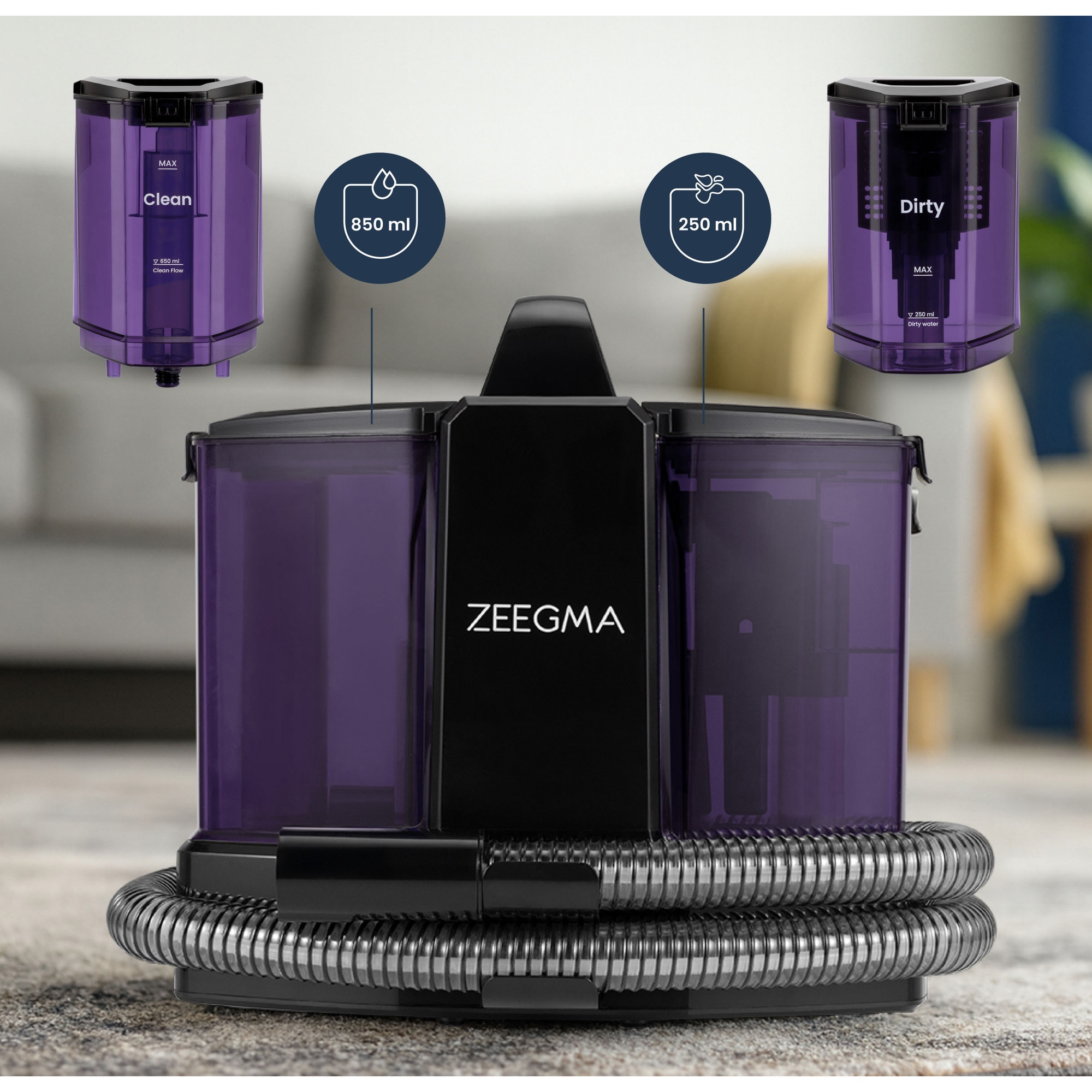 Aspirator de spalat umed uscat de palat tapiterii mochete si covoare Zeegma Zonder Wash Comact, 500 W, 1, 5L, uscat / umed, Albastru