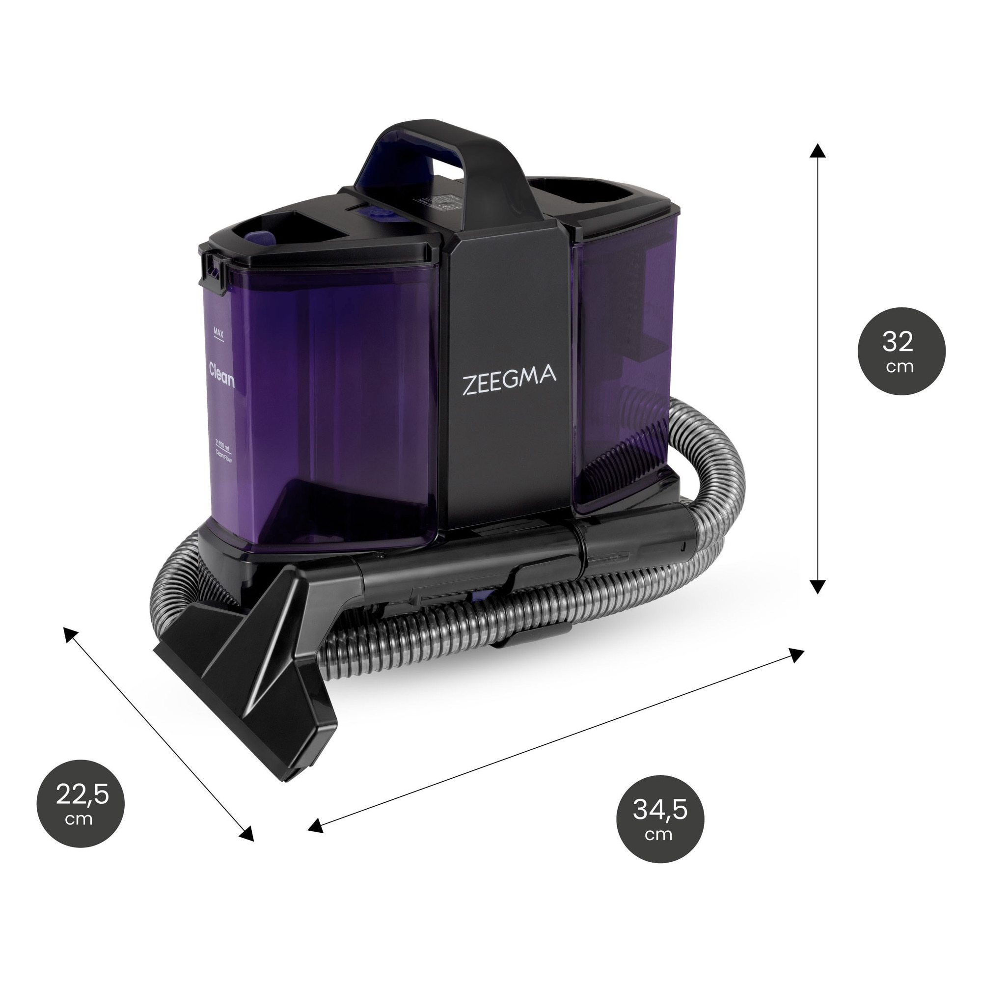 Aspirator de spalat umed uscat de palat tapiterii mochete si covoare Zeegma Zonder Wash Comact, 500 W, 1, 5L, uscat / umed, Albastru