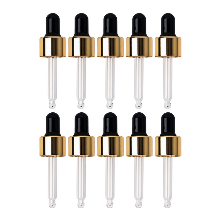 Pipeta sticla, Aromaholik, Set 10 bucati, Negru/Auriu