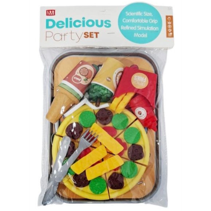 Gyerekkonyha szett, SWEDE, élelmiszerekkel: pizza, italok, sült krumpli, eszközök, többszínű.