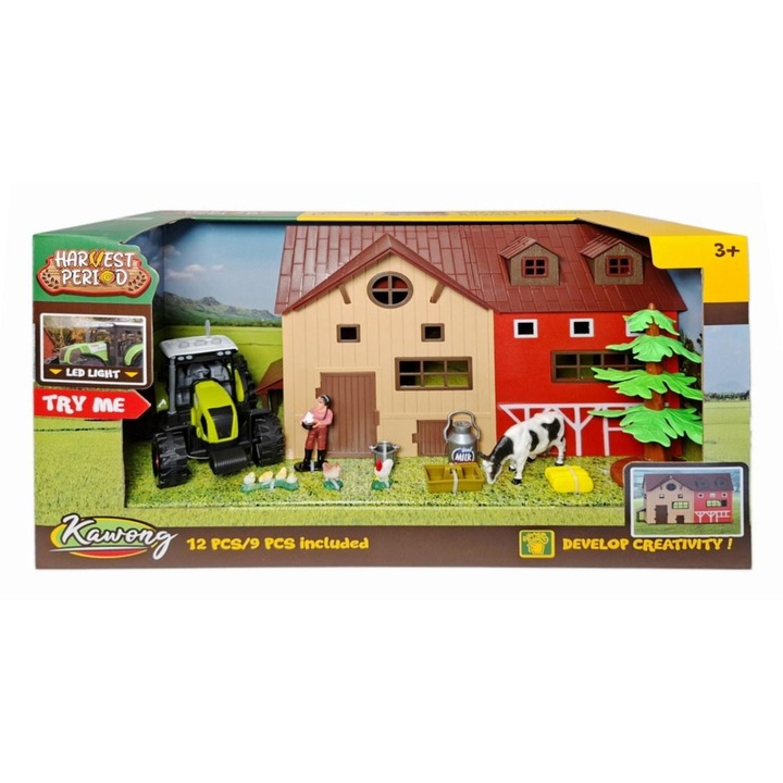 Set utilaje agricole cu tractor, animale si figurina fermierului, SWEDE, sunet si lumini, pentru copii 3+