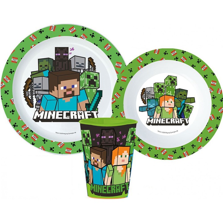 Set de masa Minecraft Pixelcraft, set micro din plastic, cu pahar de 260 ml