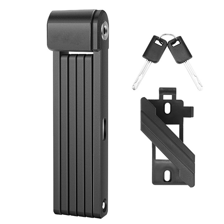 Antifurt pliabil cu cheie pentru bicicleta de oras si electrica, BOMSTOM, MTB, trotineta, scuter, suport prindere, lungime 80 cm, ABS + zinc +PP, rezistent la apa, negru