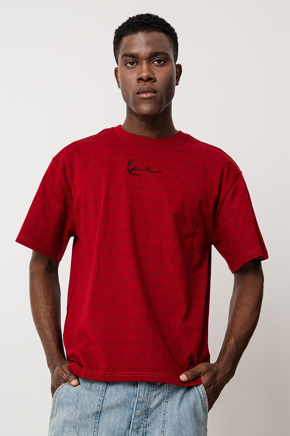 Karl Kani, Tricou cu decolteu la baza gatului, Negru, Rosu inchis, L