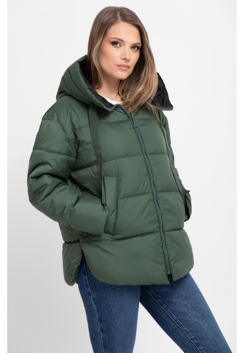 Geaca supradimensionata matlasata cu gluga, dama, Volcano J-Laveo, Verde, Verde