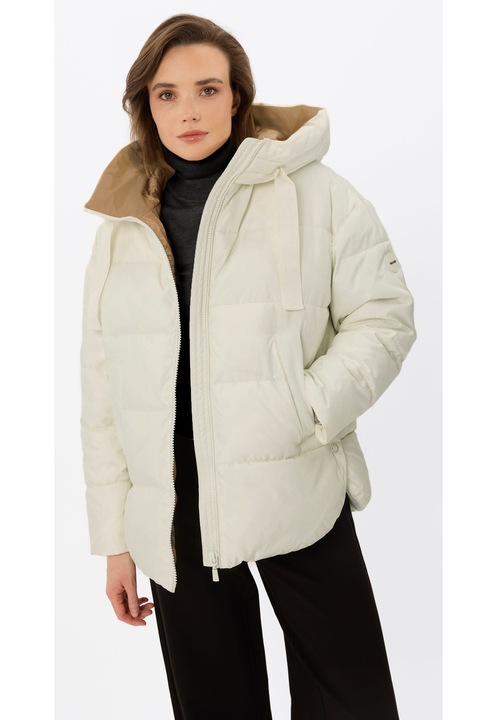 Geaca supradimensionata matlasata cu gluga, dama, Volcano J-Laveo, Crem, Crem/Alb crem