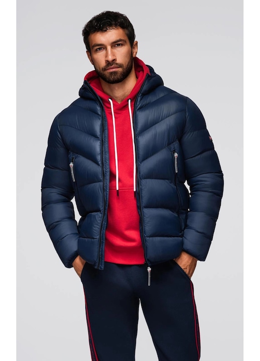 Jacheta matlasata moderna din materiale combinate OMBRE OM-JAHP-0303, Albastru inchis