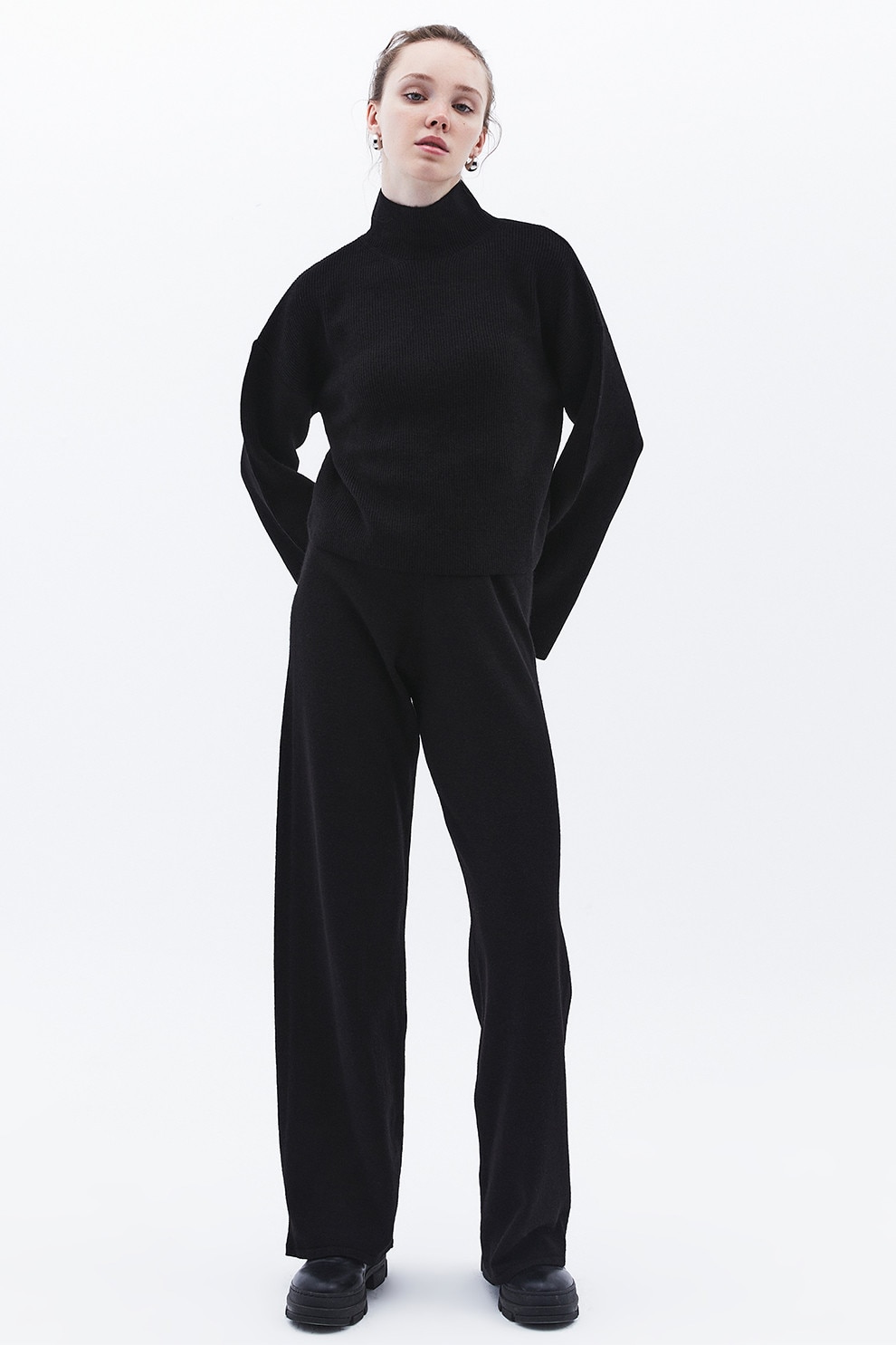 OXXO, Pantaloni din tricot cu croiala ampla, Negru, M