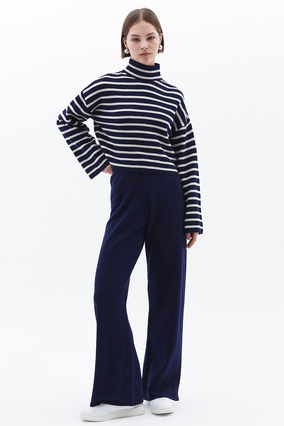OXXO, Pantaloni din tricot cu croiala ampla, Bleumarin, S